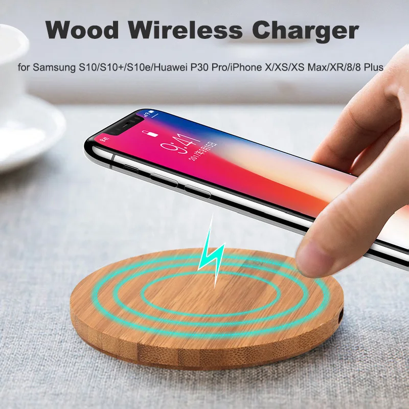 Дерево Бамбук Qi Беспроводное зарядное устройство для iPhone 11 Pro X Xs Max 8 Samsung Galaxy Note 10 9