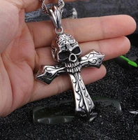 gothic skull cross pendant necklace for men punk rock biker jewelry gift