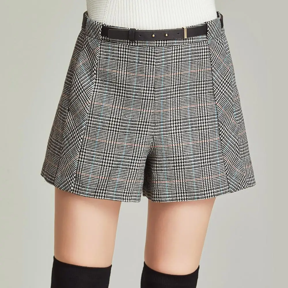 Новое поступление осенне зимних женских шорт с высокой талией серые широкие