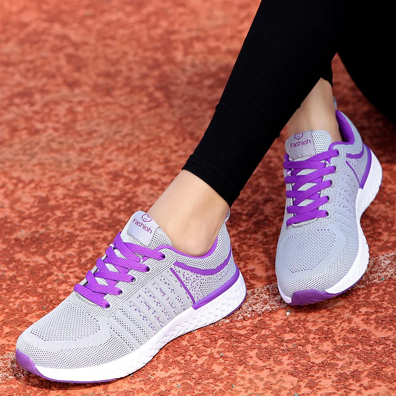 HS2010gray Кроссовки; женская спортивная обувь на шнуровке; сетчатые женские кроссовки на плоской подошве с круглым перекрестным ремешком; обувь для бега; Повседневная Удобная женская обувь - Цвет: HS2010gray