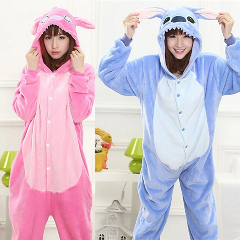 

Soft Animal Stitch Pijama Kigurumi Onesie Adult Teenagers Women Pajamas Blue ReFlannel Warm Overall Onepiece Night Home Jumpsuit