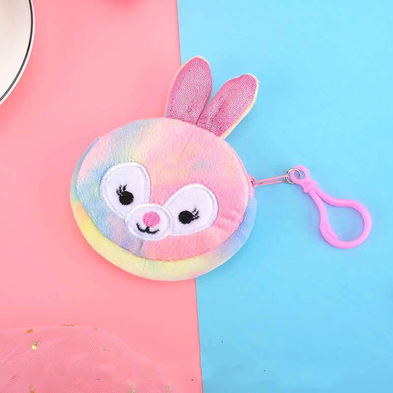 

Soft plush cartoon ladies coin purse mini cute animal oval zipper children girls coin purse USB cable earphone bag children gift