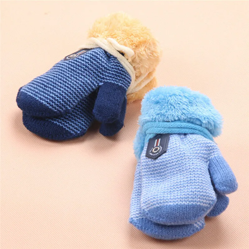 

Winter Baby Boys Girls Gloves Kids Full Finger Mittens Warm Solid Acrylic Knitted Gloves For Children Toddler