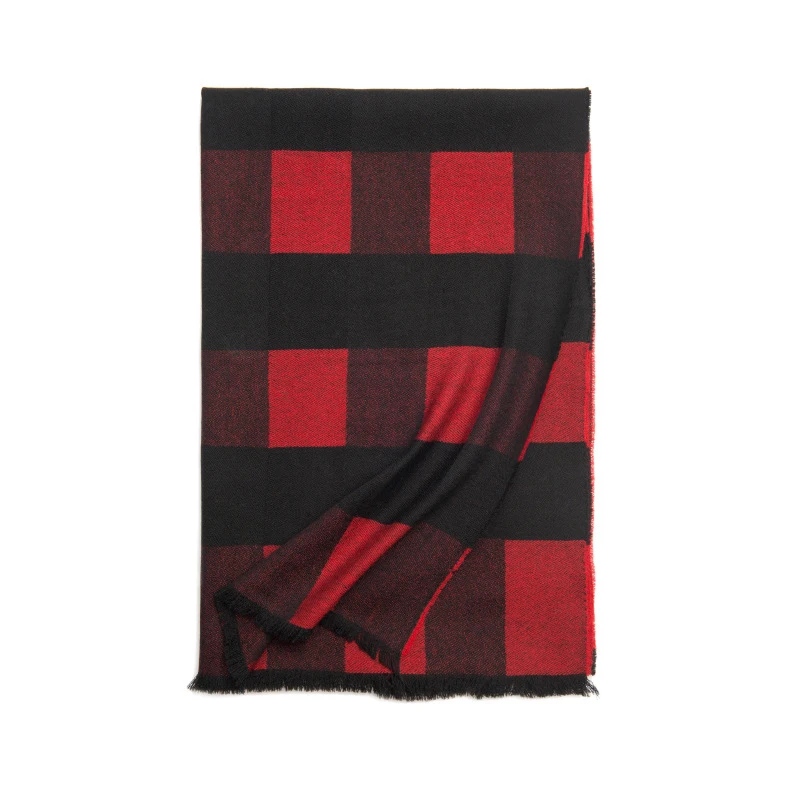 Red plaid Шерстяной клетчатый шарф для женщин, кашемировый Пашмина, зимняя теплая шаль, женское клетчатое пончо, женские толстые шарфы с кисточками - Цвет: Red plaid