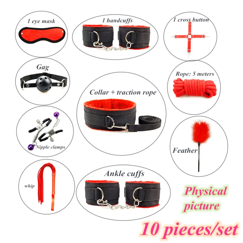 Buy Leather BDSM Kit Bondage Set Adult Toys Sex Games Handcuffs Whip sm Toy Kits Exotic Accessories Erotic for Couples on
