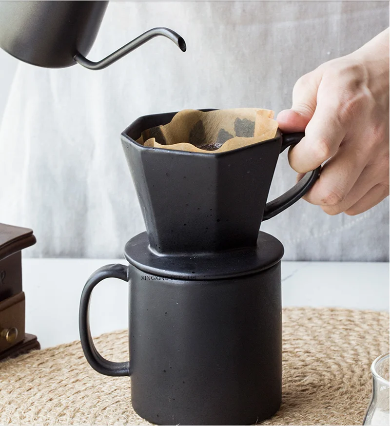 

Manual Coffee Pot Filter Mesh Porcelain Cup 304 Stainless Steel Black Coffee Brewing Pot Creative Household Coffee Appliances