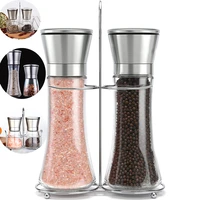 2pcsset manual salt grinder set with metal stand stainless steel pepper mill pepper shaker black pepper grinder cooking tools