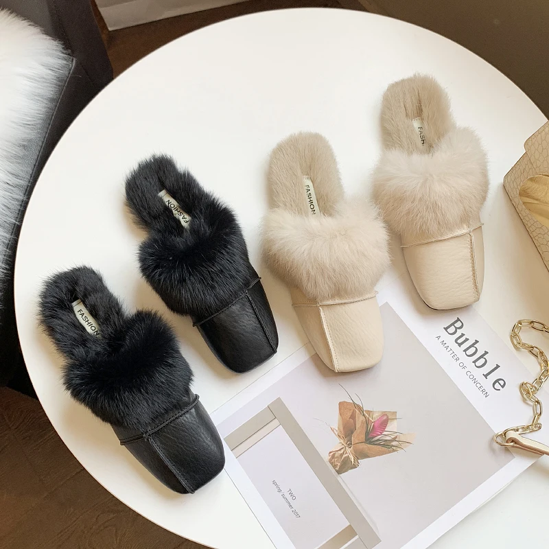 Меховые тапочки с квадратным носком для женщин коллекция 2019 года Сезон Зима
