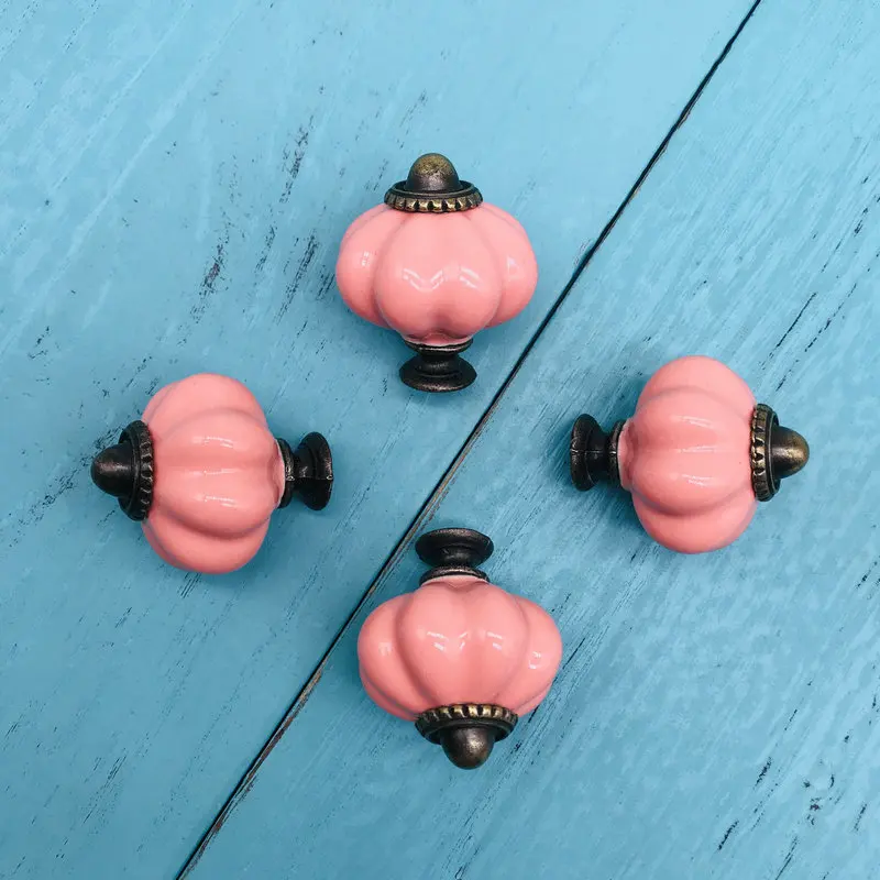 8x Single Hole Cermic Cabinet Closet Door Pink Pumpkin Drawer Knob Wardrobe Cupboard Pull Handle Knobs Euro Style Metal base |