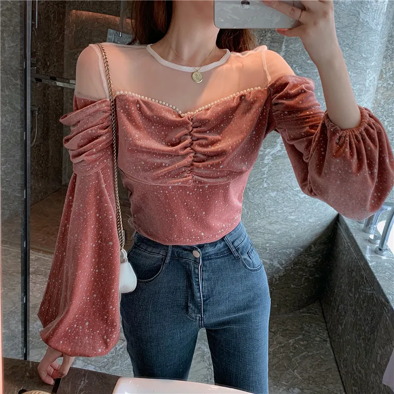 Женские пикантные Прозрачные рубашки в стиле пэчворк черные и розовые весна 2020