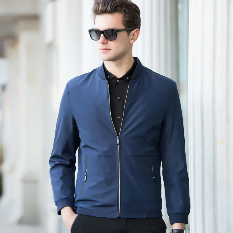 

Мужская мода весна-осень 2021 деловая куртка для мужчин среднего возраста однотонные короткие куртки мужские повседневные пальто на молнии ...