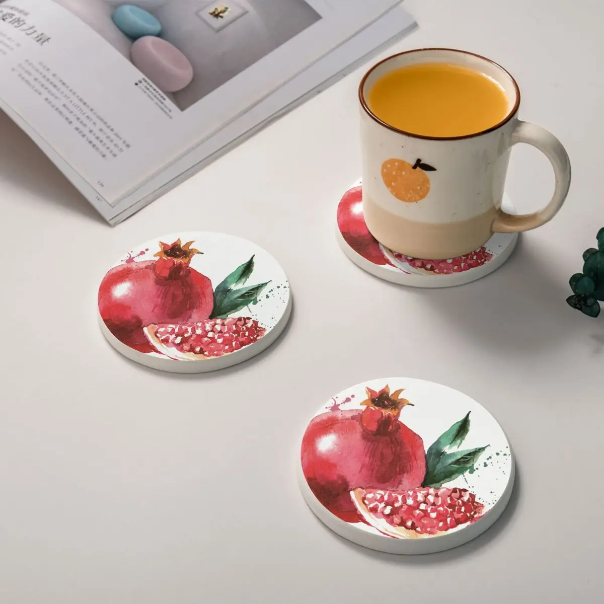4 шт. подставка для чашки кофе с акварельным рисунком фруктов граната круглая чая