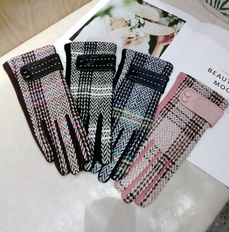 Женские плотные теплые шерстяные перчатки в полоску на осень и зиму женские