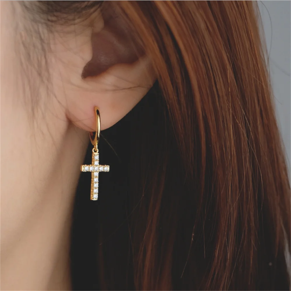 

Fashion Elegant Zircon Cross Drop Earrings Gold Color Plated Design Environmental Copper for Women European Style Jewelry Gifts