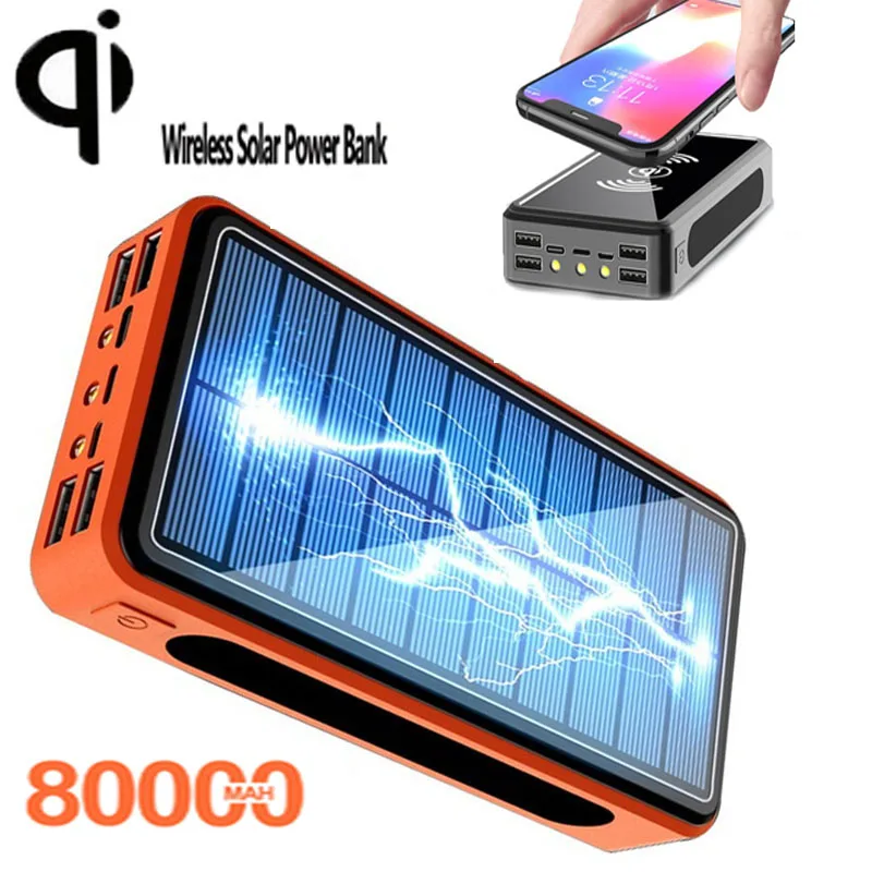 80000mAh Большая емкость беспроводная мобильная зарядка Солнечная Мобильная