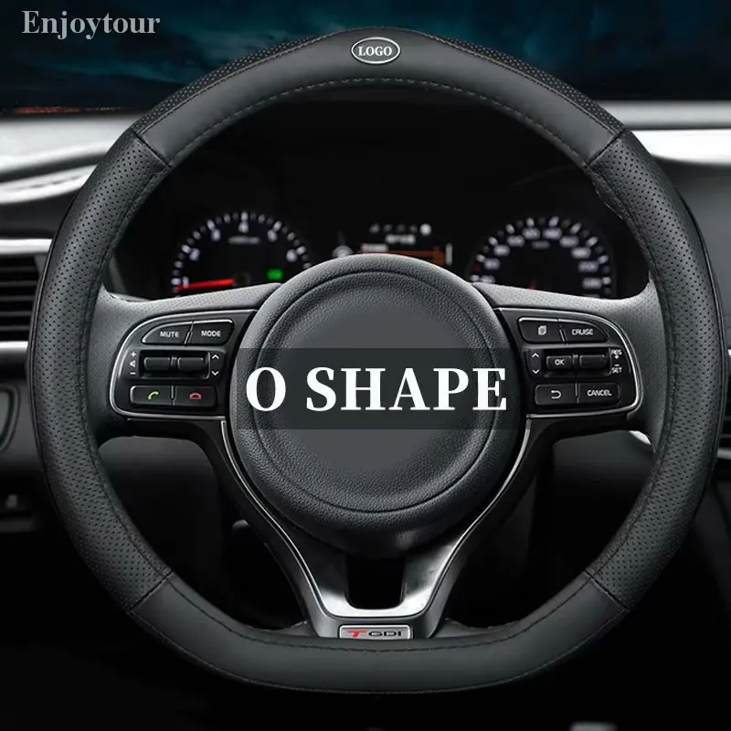 Кожаный чехол рулевого колеса автомобиля для Kia Soul Forte Cerato Cadenza K7 cee 'd Optima/Magentis/K5 Picanto Morning Ray Rio5 Pride - Название цвета: D black with logo