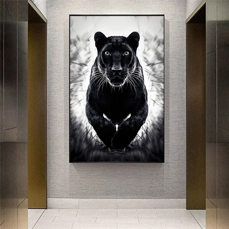 Заказывай картину "Черный пантер и белый холст" для оформления интерьера гостиной или спальни (без рамы).