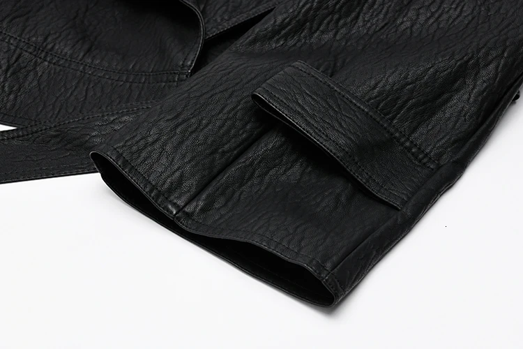 [EAM] короткая куртка свободного кроя из искусственной кожи с поясом, новинка, Женское пальто с отворотом и длинным рукавом, модное осенне-зимнее пальто 1B773