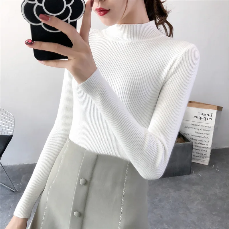 Autumn Half Turtleneck Bodycon Sweaters Women Solid Basic Pullovers Slim Fit Street Knitwear 2020 Knitted Femme Swearter L0038 | Женская