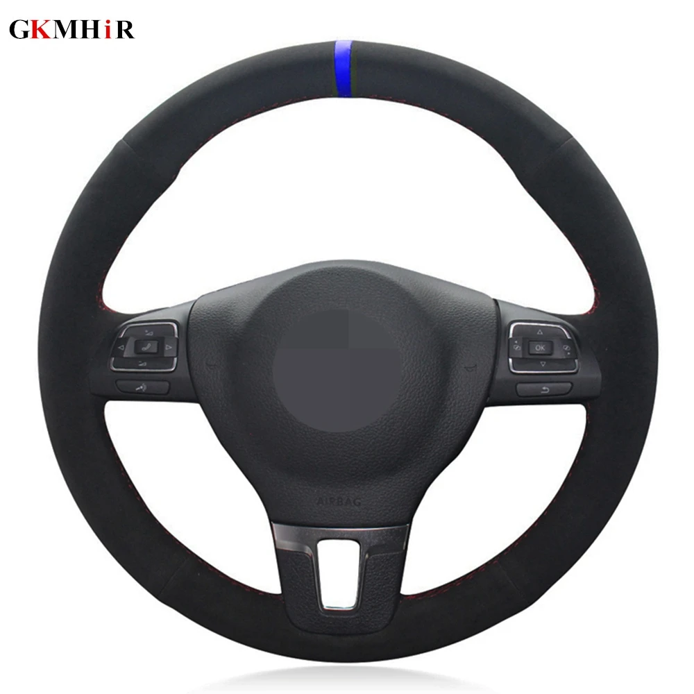 

Hand-stitched Black Suede Car Steering Wheel Cover For Volkswagen VW Gol Tiguan Passat B7 Passat CC Touran Jetta Mk6 Accessories