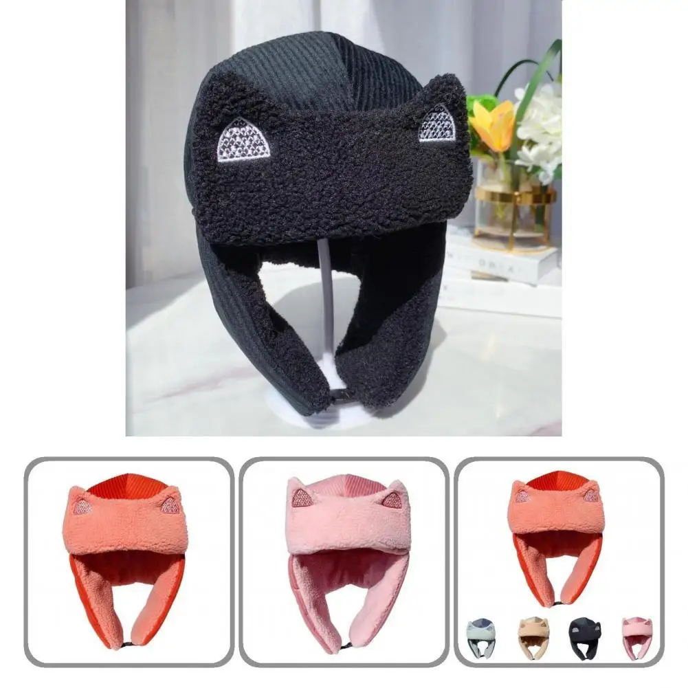 

Cotton Cute Keep Warming Ear Flap Cap Skin-friendly Ear Flap Cap Solid Color for Skating