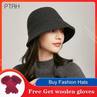 ptah autumn winter bucket hats for woman new fashion woolen hat girls autumn female warmer bonnet ladies casual hats 100 wool
