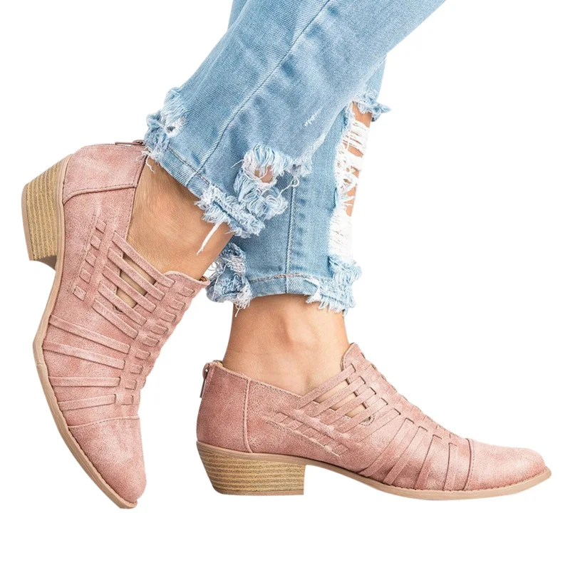 2020 женские ботильоны Женские открытые туфли на высоком каблуке Удобные низком