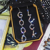 exknl letters long earrings for women gold silver color crystal big earings party alphabet drop earrings jewelry earrings 2020