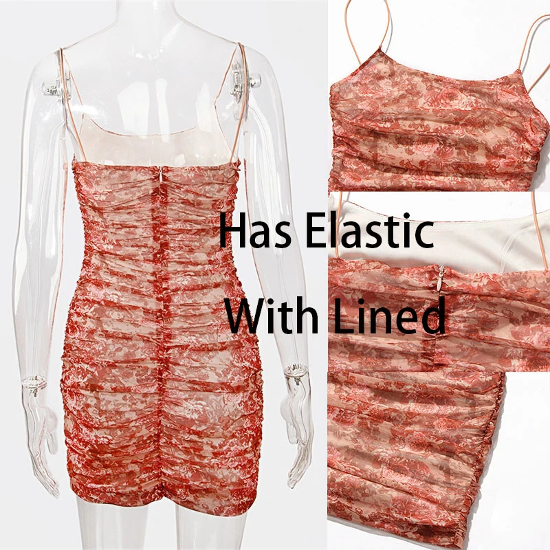 

Giyu Night Club Party Floral Print Dress Women Sexy Bodycon Spaghetti Strap Ruched Mini Dresses 2020 Summer Vintage Vestidos