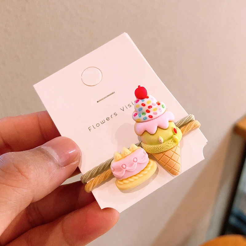

2PCS Lovely Ice Cream Doughnut Kids Elastic Hair Bands Cartoon Children Ropes Girls Accessories Baby Headdress Princess Headwear