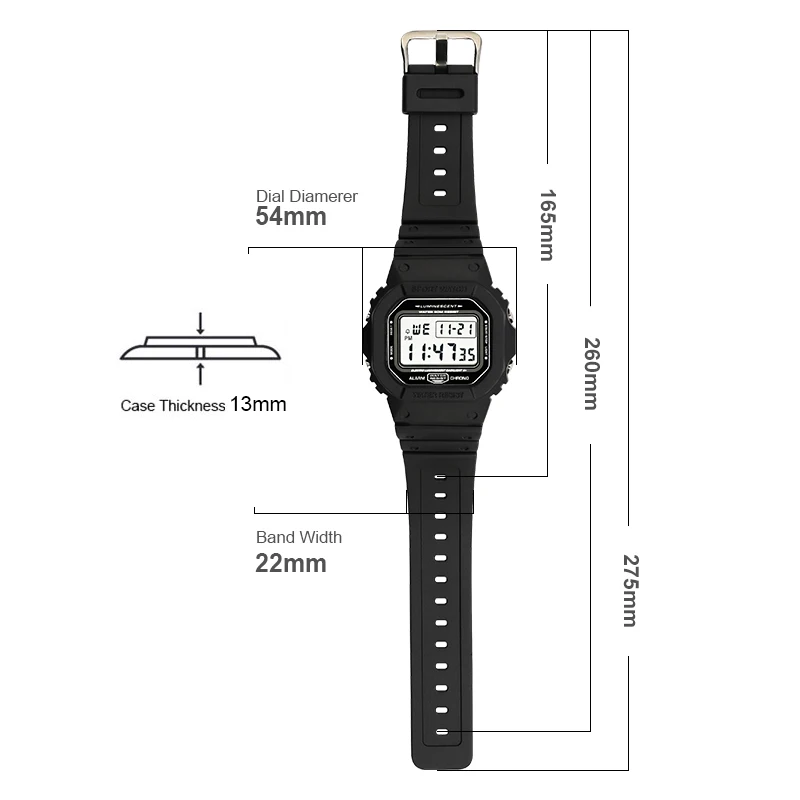 

Digital Sports Watches Men Clocks Alarm Chrono 5ATM Waterproof 44mm Big Dial