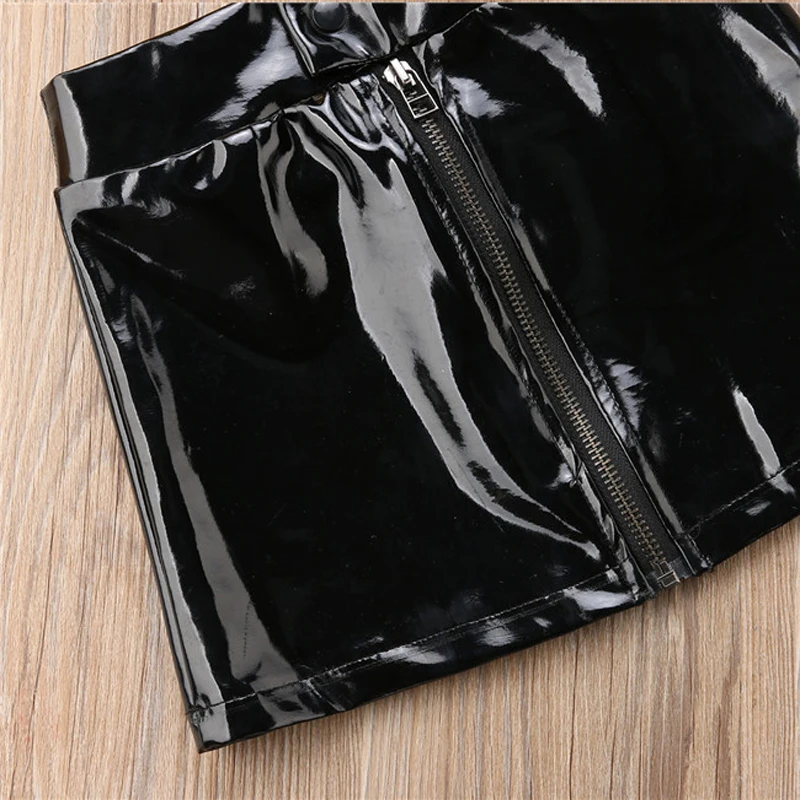 Детская кожаная мини юбка с блестками на молнии из ПУ кожи|Юбки| |