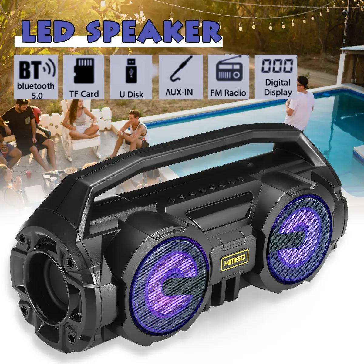 Портативный bluetooth 5.0 динамик 10 Вт стерео Бас красочная светодиодный ная подсветка