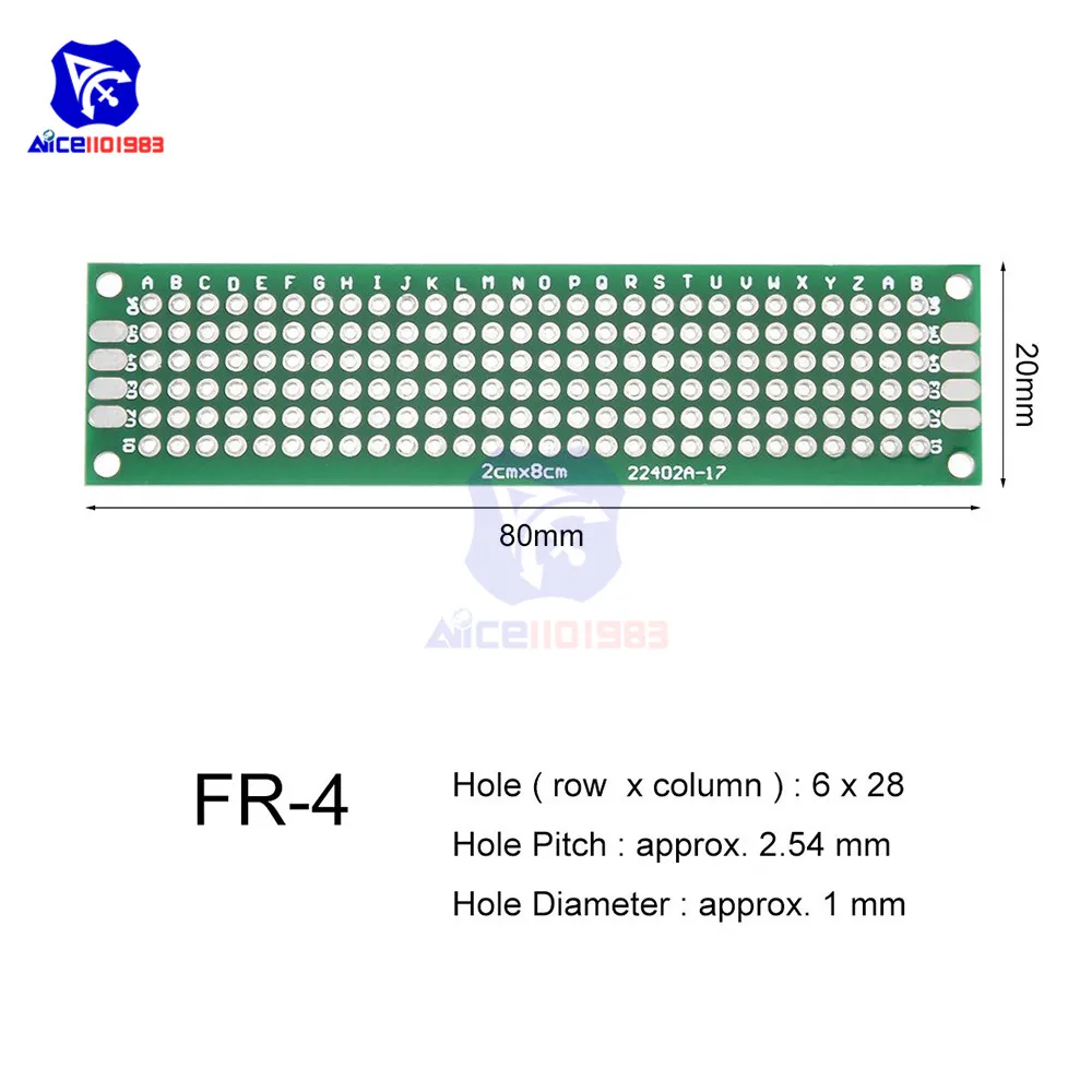 Diymore 1 шт. FR4 стекловолокно DIY Двухсторонняя плата для прототипа 2x8 см