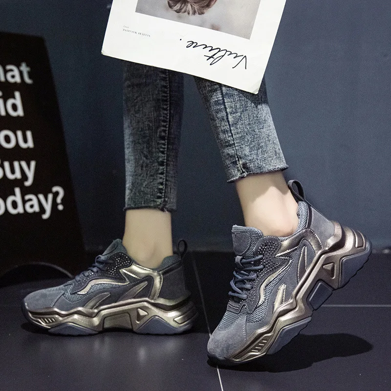 Высококачественные женские кроссовки на платформе; женские кроссовки на толстой подошве; дышащие спортивные для бега; модная женская обувь для папы