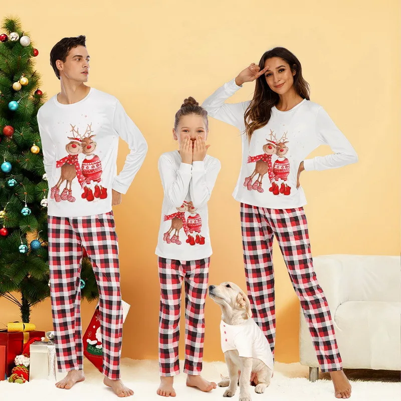Family Matching Outfits Clothing Christmas Pajamas Set Xmas Adult Kids Cute Party Nightwear Pyjamas Cartoon Deer Sleepwear Suit