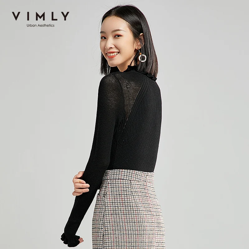Женский вязаный свитер Vimly элегантный однотонный облегающий пуловер с круглым