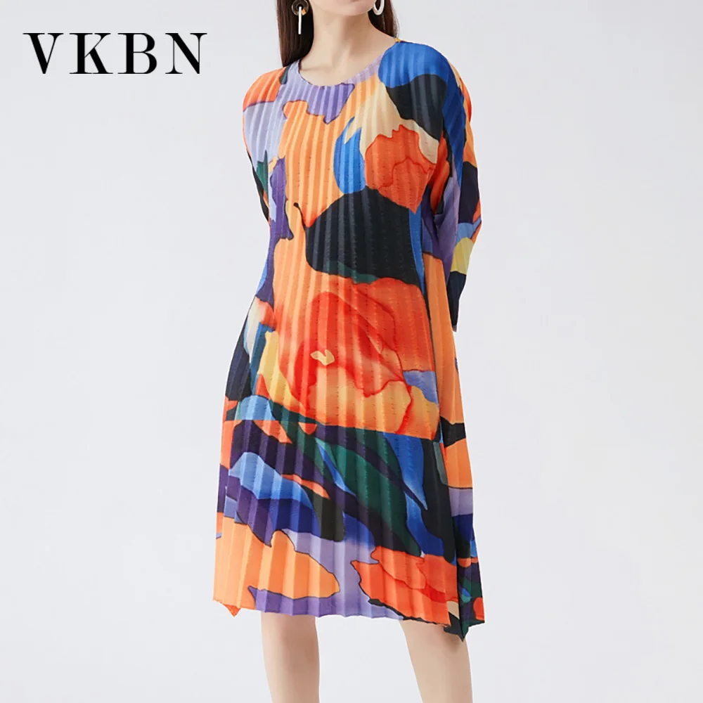 

VKBN Summer Dresses Woman 2023 O-Neck Ruched Geometric Printing Party Night Empire Dress Elegant Vestidos De Fiesta Fashion