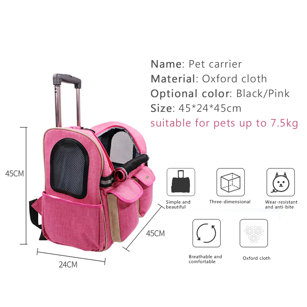 

New Pet Dual-use Double Wheel Trolley Bag Carrier Dog Cat Portable Travel Out Bag Shoulder Backpack Multi-purpose Fashion Roller