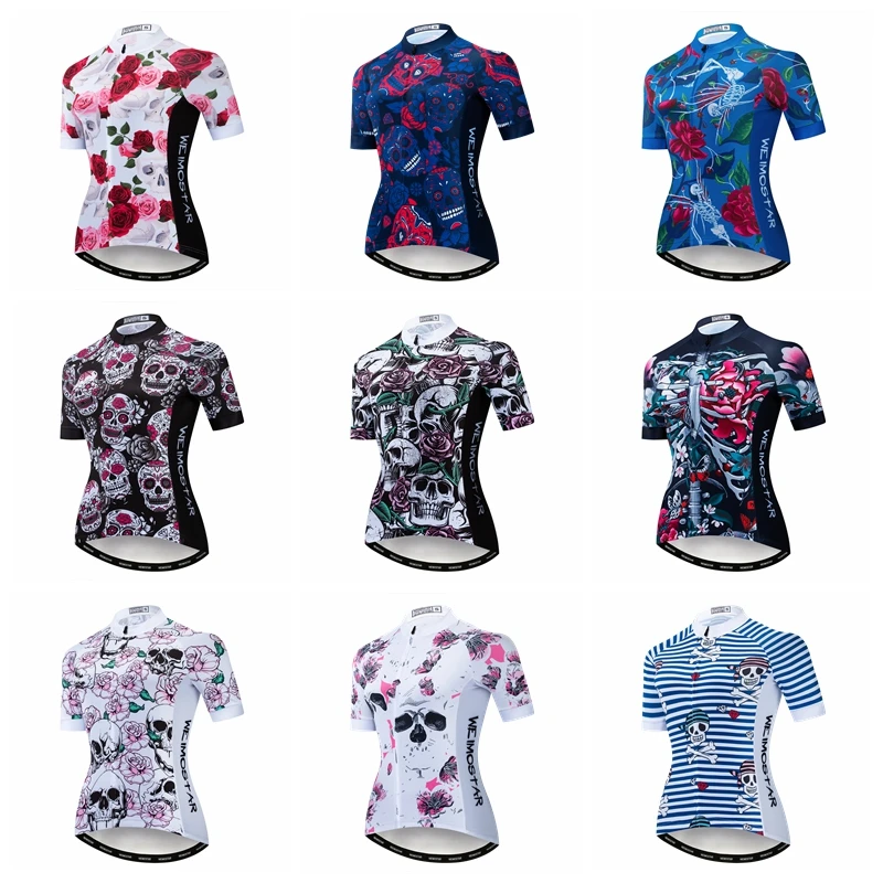

2021 Cycling Jersey mtb Bike Jersey Shirt Women Short Sleeve Cycling Clothing Bicycle Clothes Ropa Maillot Ciclismo Blue skull