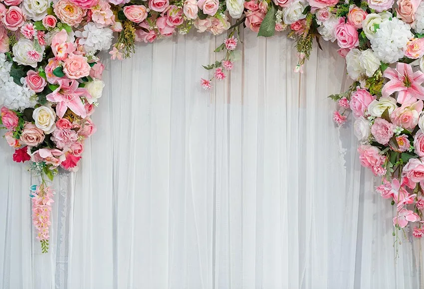 Mehofond Wedding Wall Backdrop Pink Flower White Curtain Ceremony Birthday Party Photography Backgrounds Photo Studio Decor Prop |