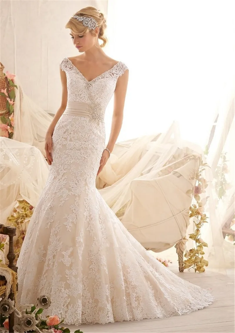 

Custom Made Vestido De Novia 2018 Applique Beading Cap Sleeve Lace appliques Mermaid bridal Gown mother of the bride dresses