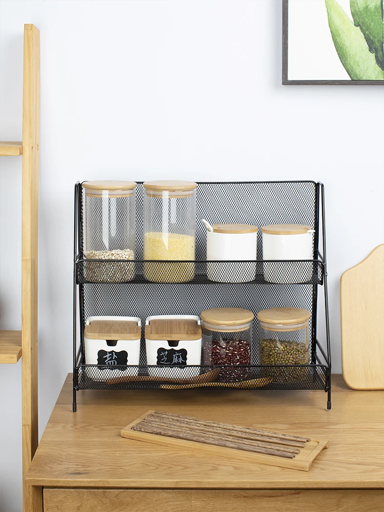 

Iron Wire Kitchen Storage Rack Cosmetic Makeup Basket Metal Spice Seasoning Holder Bathroom Shelf Desktop Kitchen Organizer