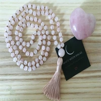 6mm pink crystal gemstone 108 beads tassel mala necklace energy monk chic pray wristband fancy reiki chain veins