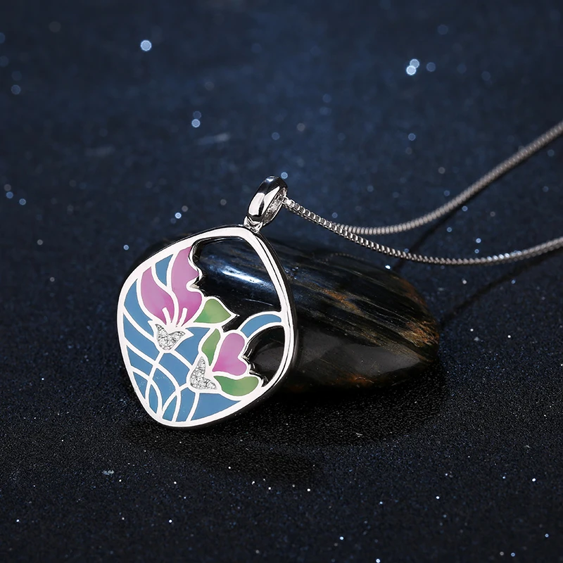 Pendants 2020 High quality Fashion Colorful Enamel Flower 925 Sterling Silver Charm For Women Necklace Party Jewelry Gift | Украшения и