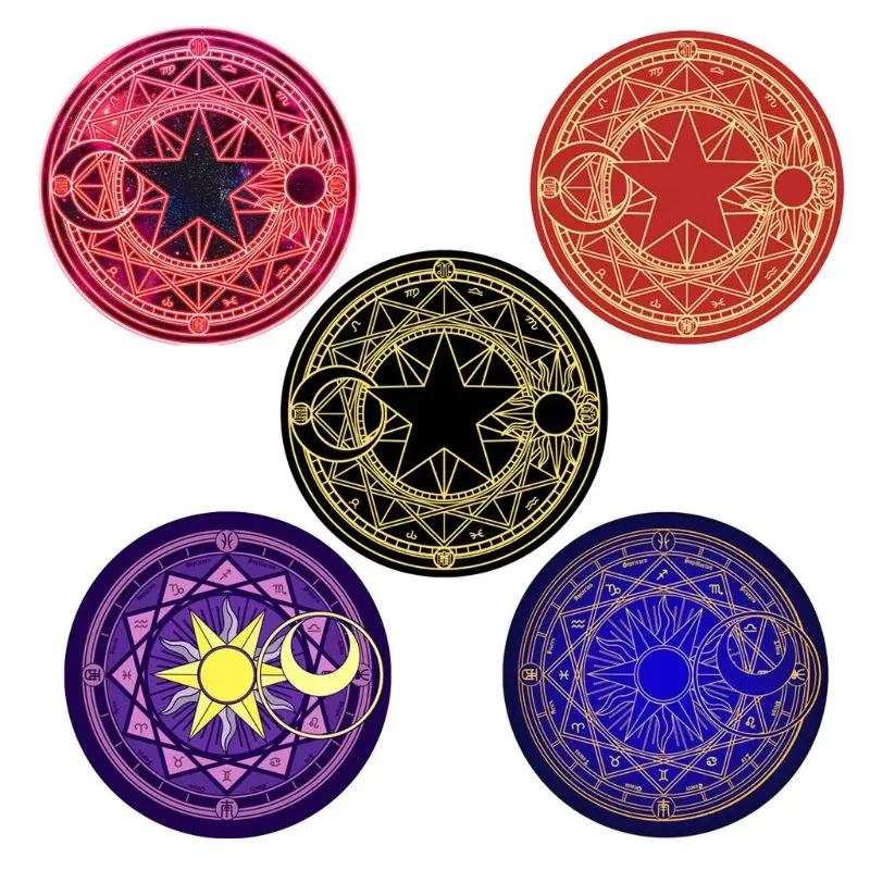 

1pc Diameter 60cm Cartoon Rug Round Tarot Tablecloth Sun Moon Divination