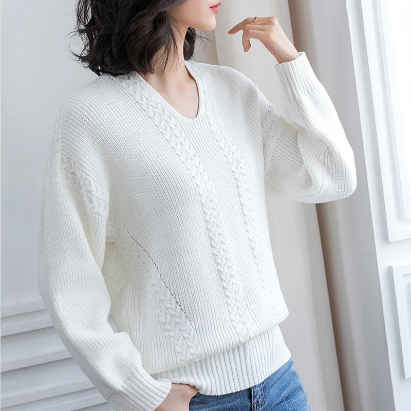 Модный осенне-зимний свитер 2 однотонных вязаных пуловера свободный Однотонный