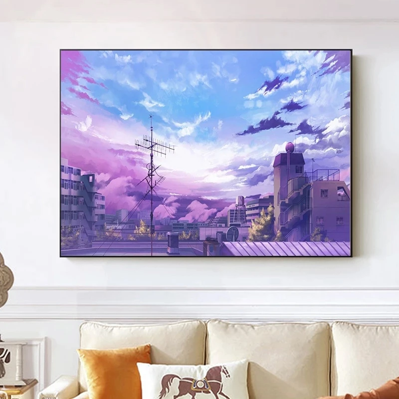 Скандинавский мультфильм городской пейзаж Аниме Комикс мир искусство печать