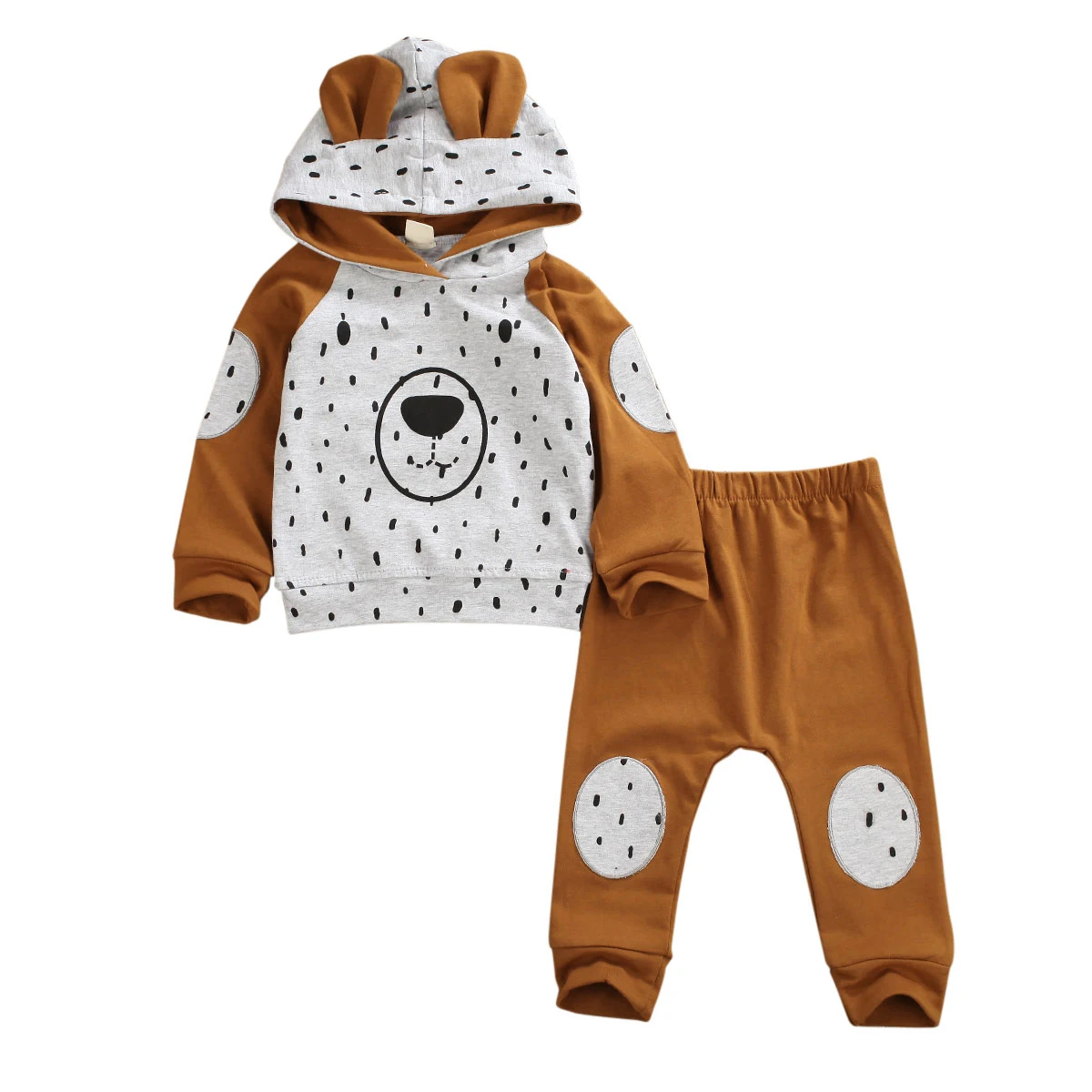 

2020 Baby Spring Autumn Clothing Kid Baby Boy Toddler Ears Hooded Sweatshirt Top Patchwork Pants Outfit Clothes Tracksuit Set