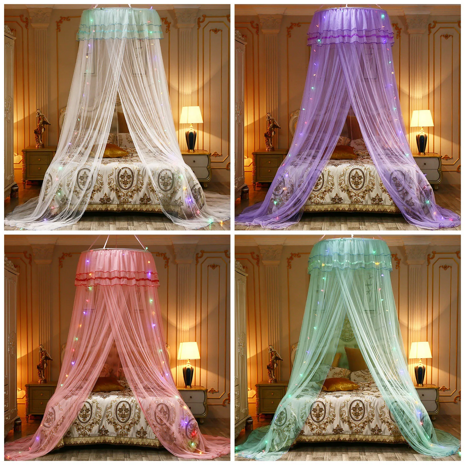 

Bed Canopy YURT Glowing Stars Lightweight Dreamy Mosquito Net Isolate Insects For All Cots Home Single Double Beds with Light